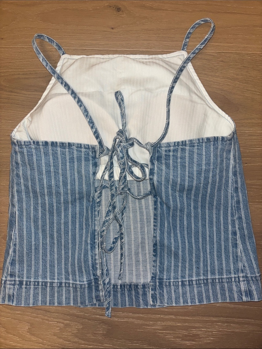A&F Bra-Free Linen-Blend Denim Tie-Back Cami XS - Picture 5 of 6